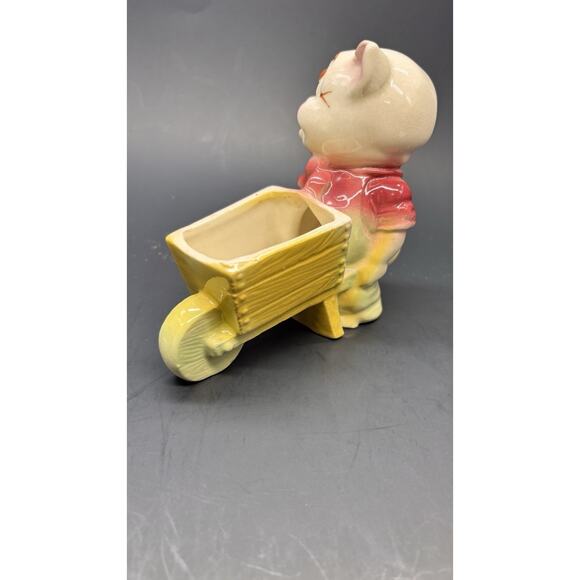 Vintage 1950s Shawnee Pottery Pig Planter, "Smiley Porky Pig" w/Wheelbarrow - Picture 7 of 15
